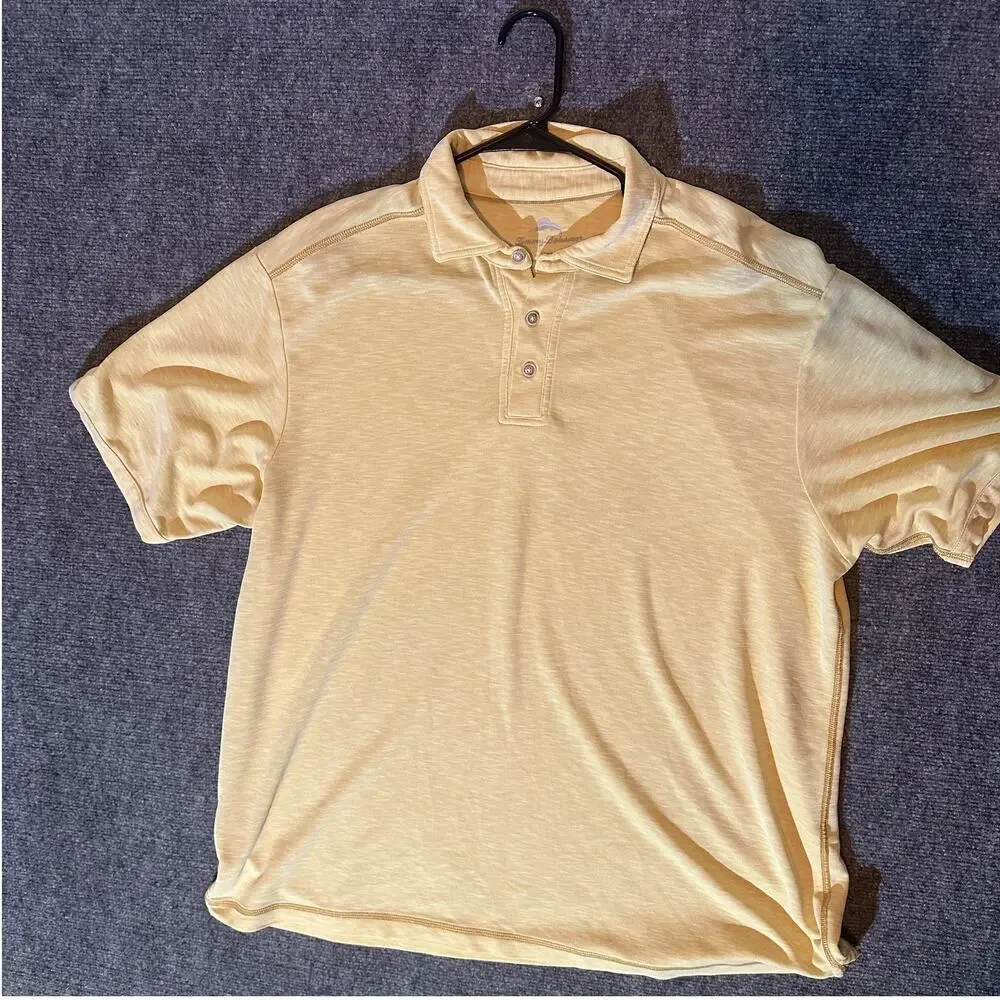 Tommy Bahama Polo Shirt Men's XL Tall Yellow Short Sleeve Island Casual Golf